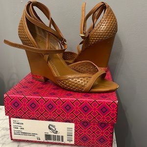 Tory Burch Alyssa Tan Wedge Sandal - Madison Leather